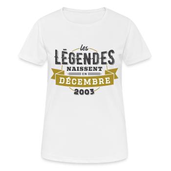 Les légendes naissent en décembre 2003 - T-shirt respirant Femme - blanc - Devant - AI Model Female 172 dark (172cm)