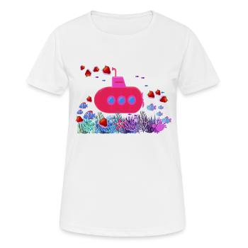 sous-marin,fraises, poissons, coraux,mer - T-shirt respirant Femme - blanc - Devant - AI Model Female 172 dark (172cm)
