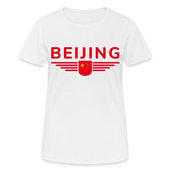 Peking China Fan Design T-Shirt Outfit - Frauen T-Shirt atmungsaktiv - Weiß - Vorne - AI Model Female 172 dark (172cm)