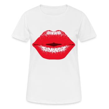 lèvres rouge à lèvres Embrasser déclaration sexy Fun - T-shirt respirant Femme - blanc - Devant - AI Model Female 172 dark (172cm)