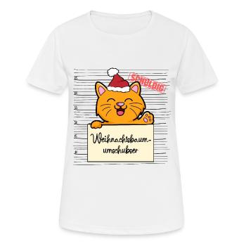 Weihnachtsbaum Umschubser Katze - Frauen T-Shirt atmungsaktiv - Weiß - Vorne - AI Model Female 172 dark (172cm)