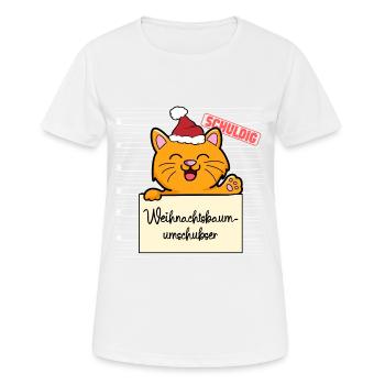 Weihnachtsbaum Umschubser Katze - Frauen T-Shirt atmungsaktiv - Weiß - Vorne - AI Model Female 172 dark (172cm)