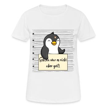 Pinguin lustiger Spruch humor Gefängnisbild - Frauen T-Shirt atmungsaktiv - Weiß - Vorne - AI Model Female 172 dark (172cm)