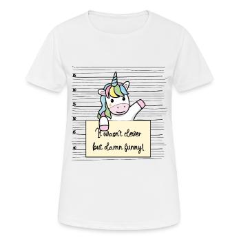 Einhorn lustiger Spruch humor Gefängnisbild - Frauen T-Shirt atmungsaktiv - Weiß - Vorne - AI Model Female 172 dark (172cm)