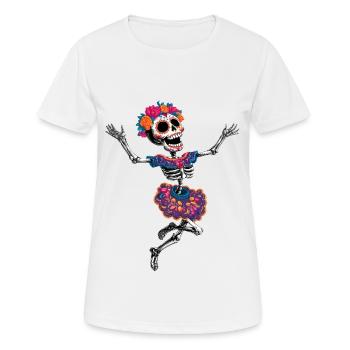 tanzendes happy crazy Skelett la Catrina :) - Frauen T-Shirt atmungsaktiv - Weiß - Vorne - AI Model Female 172 dark (172cm)