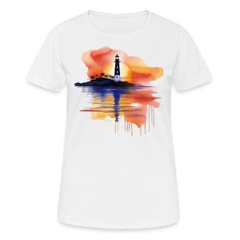 Ein Aquarell-Leuchtturm-Szene - Frauen T-Shirt atmungsaktiv - Weiß - Vorne - AI Model Female 172 dark (172cm)