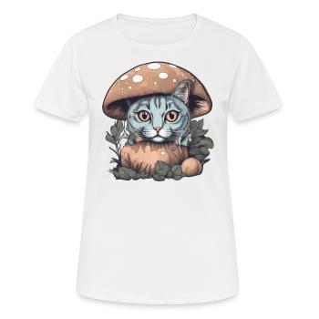 Katze sonnt sich im Sonnenlicht unter einem Pilz - Frauen T-Shirt atmungsaktiv - Weiß - Vorne - AI Model Female 172 dark (172cm)