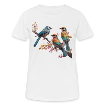 Vögel sitzen auf einem Ast - Frauen T-Shirt atmungsaktiv - Weiß - Vorne - AI Model Female 172 dark (172cm)