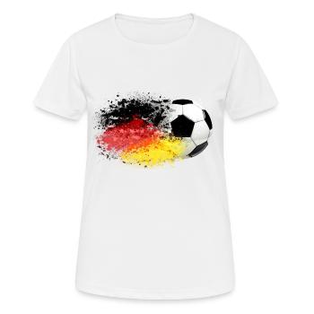 52 Fussball fliegt Deutschland Fahne Splash Klecks - Frauen T-Shirt atmungsaktiv - Weiß - Vorne - AI Model Female 172 dark (172cm)