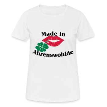Made in Ahrenswohlde - Frauen T-Shirt atmungsaktiv - Weiß - Vorne - AI Model Female 172 dark (172cm)