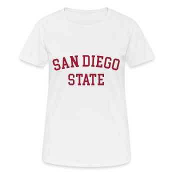 Université d'État de San Diego SDSU - T-shirt respirant Femme - blanc - Devant - AI Model Female 172 dark (172cm)
