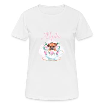 Chien en tasse, toutou, coupe, alpha, rose, roses - T-shirt respirant Femme - blanc - Devant - AI Model Female 172 dark (172cm)
