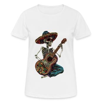 Guitare squelette mexicaine - T-shirt respirant Femme - blanc - Devant - AI Model Female 172 dark (172cm)
