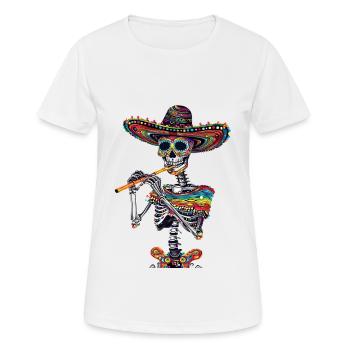 Flûte Squelette Mexicain - T-shirt respirant Femme - blanc - Devant - AI Model Female 172 dark (172cm)