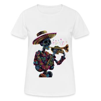 Trompette mexicaine squelette - T-shirt respirant Femme - blanc - Devant - AI Model Female 172 dark (172cm)