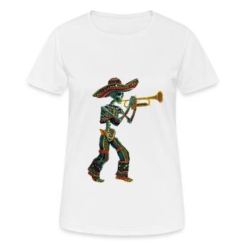 Trompette mexicaine squelette - T-shirt respirant Femme - blanc - Devant - AI Model Female 172 dark (172cm)