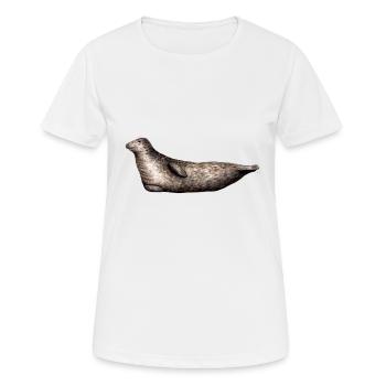 Grau Siegel - Siegel Grau - Grau Phoque - Frauen T-Shirt atmungsaktiv - Weiß - Vorne - AI Model Female 172 dark (172cm)