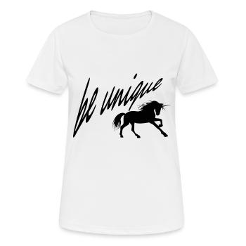 BE UNIQUE Motiv mit Einhorn für Mädchen und Frauen - Frauen T-Shirt atmungsaktiv - Weiß - Vorne - AI Model Female 172 dark (172cm)