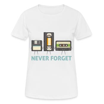 Never Forget Floppy Disk Video Tape Cassette - Women's Breathable T-Shirt - white - Front - AI Model Female 172 dark (172cm)