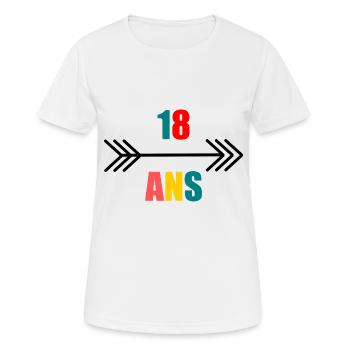 18 ANS. 18e ANNIVERSAIRE. ANNIVERSAIRE 18 ANS. 18 - T-shirt respirant Femme - blanc - Devant - AI Model Female 172 dark (172cm)