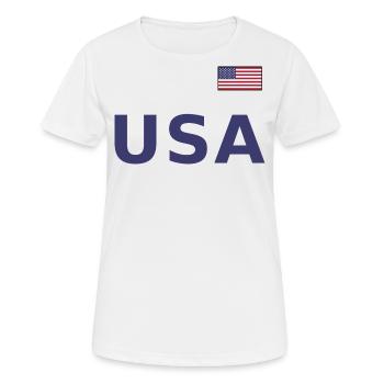 TEAM USA amerikanische Flagge Fahne über Schrift - Frauen T-Shirt atmungsaktiv - Weiß - Vorne - AI Model Female 172 dark (172cm)
