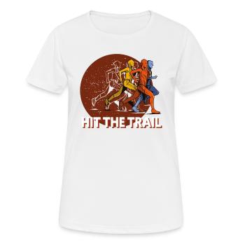 Trail Running & Berglauf, Hit the Trail - Frauen T-Shirt atmungsaktiv - Weiß - Vorne - AI Model Female 172 dark (172cm)