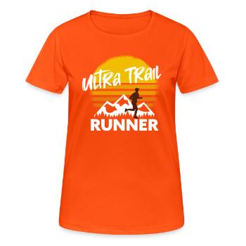 Trail running & mountain running, ultra traileur - T-shirt respirant Femme - orange néon - Devant - AI Model Female 172 dark (172cm)