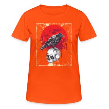 Gotischer Schädel-roter Mond-schwarze Krähe - Frauen T-Shirt atmungsaktiv - Neonorange - Vorne - AI Model Female 172 dark (172cm)