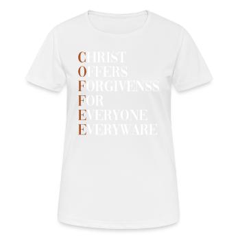Le Christ offre le pardon à tous, partout - T-shirt respirant Femme - blanc - Devant - AI Model Female 172 dark (172cm)
