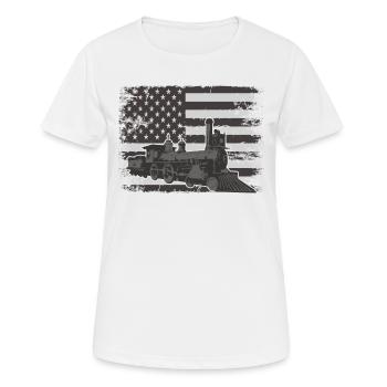 Zug Und Usa-flagge Ich Spiele Immer Noch Mit Zug - Frauen T-Shirt atmungsaktiv - Weiß - Vorne - AI Model Female 172 dark (172cm)