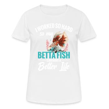 Je travaille dur pour que mon poisson betta - T-shirt respirant Femme - blanc - Devant - AI Model Female 172 dark (172cm)