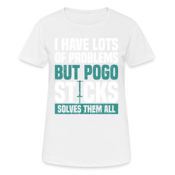J’ai beaucoup de problèmes, mais le Pogo Stick Jumping - T-shirt respirant Femme - blanc - Devant - AI Model Female 172 dark (172cm)