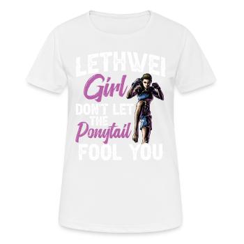 Lethwei Girl, Lass Dich Nicht Vom Pferdeschwanz - Frauen T-Shirt atmungsaktiv - Weiß - Vorne - AI Model Female 172 dark (172cm)
