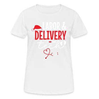 L&D Tech Weihnachtsmann Weihnachtsmütze - Frauen T-Shirt atmungsaktiv - Weiß - Vorne - AI Model Female 172 dark (172cm)