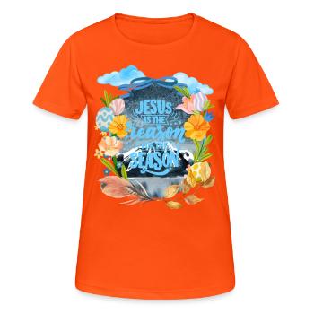 JESUS IS THE REASON FOR THE SEASON - Women's Breathable T-Shirt - neon orange - Front - AI Model Female 172 dark (172cm)