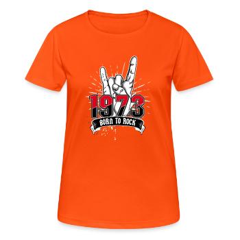 Born To Rock 1973 - Frauen T-Shirt atmungsaktiv - Neonorange - Vorne - AI Model Female 172 dark (172cm)