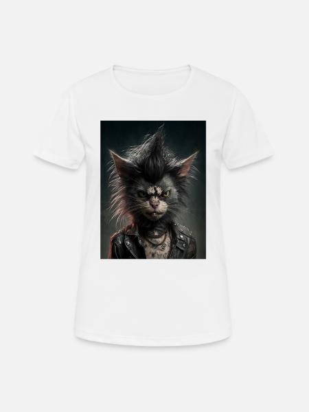Rebel Punk Katze - Frauen T-Shirt atmungsaktiv - Weiß