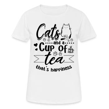 Cats and a cup of Tea that's Happiness - Cute Cat - Women's Breathable T-Shirt - white - Front - AI Model Female 172 dark (172cm)