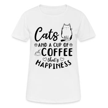 Katzen und eine Tasse Kaffee - Katzenbesitzerin - Frauen T-Shirt atmungsaktiv - Weiß - Vorne - AI Model Female 172 dark (172cm)