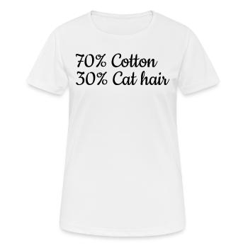 Lustige Katze Meme I 70% Baumwolle 30% Katzenhaar - Frauen T-Shirt atmungsaktiv - Weiß - Vorne - AI Model Female 172 dark (172cm)