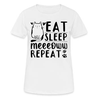 Cat Lover I Eat Sleep Meeeoww Repeat I Cute Cats - Frauen T-Shirt atmungsaktiv - Weiß - Vorne - AI Model Female 172 dark (172cm)