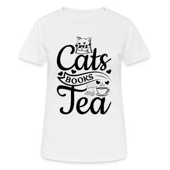 Chats Livres Thé I Propriétaire de chat Amateur de livres b - T-shirt respirant Femme - blanc - Devant - AI Model Female 172 dark (172cm)