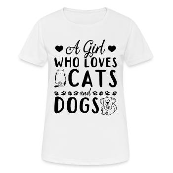Amoureux des chats Amoureux des chiens Je suis une fille - T-shirt respirant Femme - blanc - Devant - AI Model Female 172 dark (172cm)