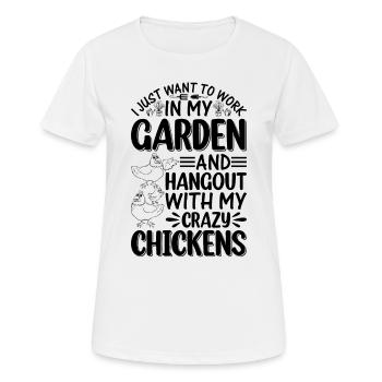 Crazy Chickens Gardener - Chicken Farmer Gardening - Women's Breathable T-Shirt - white - Front - AI Model Female 172 dark (172cm)