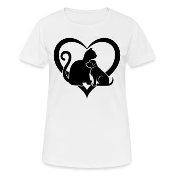 Funny Cat & Dog Heart - Dog and Cat Lover Dog Love - Frauen T-Shirt atmungsaktiv - Weiß - Vorne - AI Model Female 172 dark (172cm)