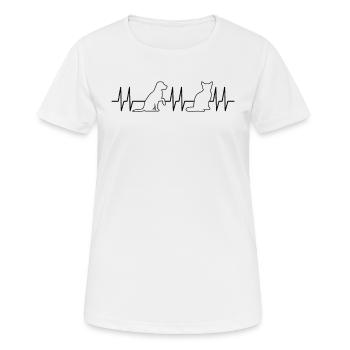 Cat And Dog Heartbeat Dog Lover Dog Owner Cat Love - Frauen T-Shirt atmungsaktiv - Weiß - Vorne - AI Model Female 172 dark (172cm)