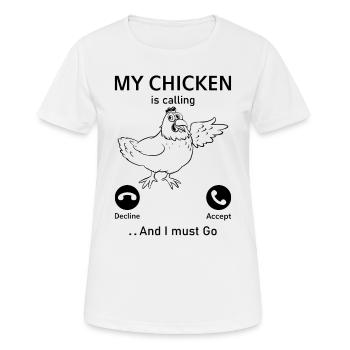 My Chicken Is Calling - Funny Chicken Farmer - Women's Breathable T-Shirt - white - Front - AI Model Female 172 dark (172cm)