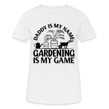 Jardiner papa est mon nom Le jardinage est mon jeu - T-shirt respirant Femme - blanc - Devant - AI Model Female 172 dark (172cm)