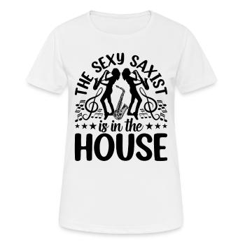 Saxophonist Sax Player - The Sexy Saxist Is In The - Frauen T-Shirt atmungsaktiv - Weiß - Vorne - AI Model Female 172 dark (172cm)