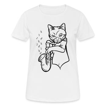 Cat Saxophone Sax Music Lover Cat Musician Playing - Frauen T-Shirt atmungsaktiv - Weiß - Vorne - AI Model Female 172 dark (172cm)